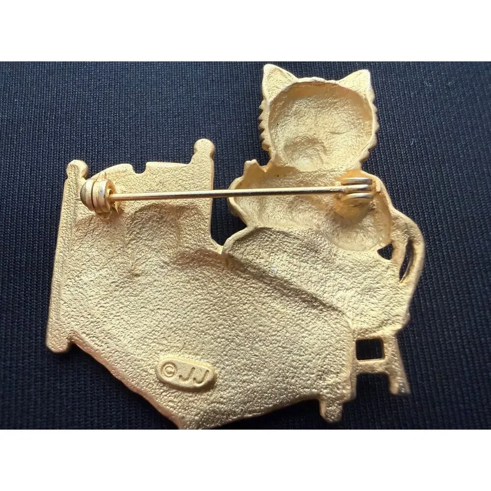 Vintage Gold Tone JJ (Jonette Jewelry) Company Brooch Mother Cat and Kitten Read